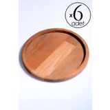 Redwood 6 Adet Kayın Ağacı Ahşap Yuvarlak Sunum Tabağı Seti 20x20 - 6 Lı Ahşap Yuvarlak Tabak