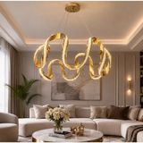 Reel Avize Cizgili Profil Badem 6lı Çift LED Avize Kristal Silikonlu - 3 Renk Kumandalı - KUMANDALI - Gold
