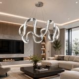 Reel Avize Cizgili Profil Badem 6lı Çift LED Avize Kristal Silikonlu - 3 Renk Kumandalı - KUMANDASIZ - Krom