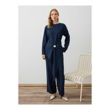 Refka Gold Toka Detaylı Tunik&Pantolon Keten Takım - Lacivert -