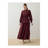 Refka Poplin Kumaşlı Bel Büzgülü Tunik&Etek Takım - Bordo -