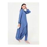 Refka Saten Kumaşlı Asimetrik Kesim Tunik&Pantolon İkili Takım - Galaxy Mavi -