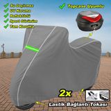 Reflektörlü Gri Dikişli Yamaha X-Max 250 Tech Max Pro Arka Çanta Uyumlu Branda Motosiket Brandası Motor Örtüsü Çadır Su Geçirmez Motosiklet Kılıfı Motor Brandası