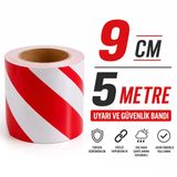 Reflektörlü Reflektif Fosforlu Uyarı Bandı 9 Cm 5 Metre Kırmızı Beyaz Yapışkanlı Güvenlik İkaz Bant