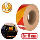 Reflektörlü Yapışkanlı Parlayan Fosfor Sarı Kırmızı Reflektif Düz Şerit Bant 5 Cm 5 Mt İkaz Bandı