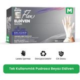 Reflex Flex Eldiven Tek Kullanımlık Pudrasız Pudrasız Eldiven - 100'lü Kutu - Beyaz