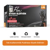 Reflex Flex Eldiven Tek Kullanımlık Pudrasız Pudrasız Eldiven - 100'lü Kutu - Siyah