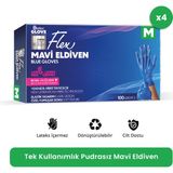 Reflex Mavi Eldiven Tek Kullanımlık Pudrasız Flex Eldiven M Beden 4 x 100'lü Latex İçermez
