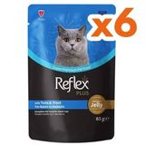 Reflex Plus 85 gr 6 Adet Jöle İçinde Ton Balıklı ve Alabalıklı Pouch Yetişkin Konserve Kedi Maması