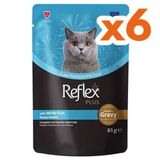 Reflex Plus 85 gr 6 Adet Sos İçinde Beyaz Balıklı Pouch Yetişkin Konserve Kedi Maması