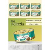 Reflex Plus Delizzia Somonlu & Tavuklu Yetişkin Kedi Konserve Maması Seti 6x85 gr Karışık Tat - 85g x 6 Adet