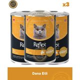 Reflex Plus Gravy Sos İçinde Et Parçacıklı Dana Etli Yetişkin Kedi Konserve Maması Seti 3x400 gr