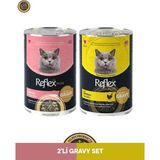 Reflex Plus Gravy Sos Içinde Et Parçacıklı Somonlu -Tavuklu Yetişkin Kedi Konserve Maması Seti 2X400 gr - Karışık