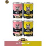 Reflex Plus Gravy Sos Içinde Et Parçacıklı Somonlu -Tavuklu Yetişkin Kedi Konserve Maması Seti 4X400 gr - Karışık