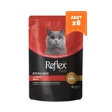 Reflex Plus Jöle İçinde Biftekli Pouch Kısırlaştırılmış Konserve 6x85 gr Kedi Maması