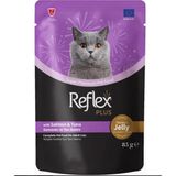 Reflex Plus Jöle Içinde Et Parçacıklı Somonlu & Ton Balıklı Yetişkin Kedi Maması 85 gr (12 Adet)