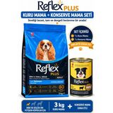 Reflex Plus Mini ve Küçük Irk Yetişkin Köpek Maması Somonlu Hipoalerjenik 3 kg + Dana Etli Konserve Yaş Mama Seti