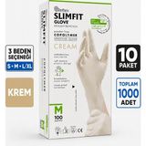 Reflex Slimfit Copolymer Tek Kullanımlık Muayene ve Gıda Eldiveni 100 Adet – Lateks İçermez - Krem - 10 Kutu