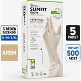 Reflex Slimfit Copolymer Tek Kullanımlık Muayene ve Gıda Eldiveni 100 Adet – Lateks İçermez - Krem - 5 Kutu - L - XL
