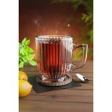 Refox 6 Adet Kristal Cam Kulplu Çay Nescafe Kupa Bardak Seti Takımı - Turuncu