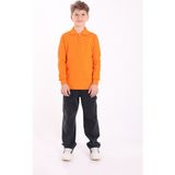 Re&Gi Rekor Unisex Çocuk Polo Yaka Okul Tişört Basic Uzun Kollu T-Shirt 5-16 Yaş - Turuncu - 15 - 16 Yaş