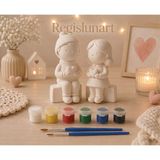 Regislunart 10CM Sevgililere Özel Boyanabilir Kalpli Sevgili Çift Figürü 3D 6lı Mini Boya ve Fırçalı Dekoratif Hediye Seti Boyama Seti Çocuklara Özel