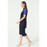 Reglan Biyeli Yarım Kol Yarı Kapalı Mayo - Lacivert - 2XL