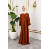 Reglan Kol Büzgülü Çocuk Elbise-Kiremit - 13 - 14 Yaş