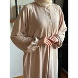 Reglan Kol Yarım Pat Eteği Büzgülü Örme Elbise 2416 Navra | Fendel - Bej - 38 - 40