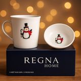 Regna Home 2 Parça Yılbaşı Temalı Porselen Kupa (300 Cc) & Kase Takımı Hediyelik Kutu | 5 Farklı Desen Seçeneği - KARİZMATİK PENGUEN