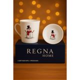 REGNA HOME 2 Parça Yılbaşı Temalı Porselen Kupa (300 cc) & Kase Takımı Hediyelik Kutu | 5 Farklı Desen Seçeneği (Neşeli Kış Konsepti Kardan Adam)