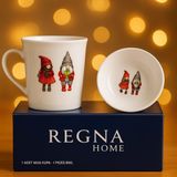 Regna Home 2 Parça Yılbaşı Temalı Porselen Kupa (300 Cc) & Kase Takımı Hediyelik Kutu | 5 Farklı Desen Seçeneği - ŞAPKALI SEVİMLİ CÜCELER