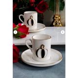Regna Home Fine Living Elegant Pumpkin 4 Parça 2 Kişilik Kahve Fincan Takımı - Siyah - Beyaz