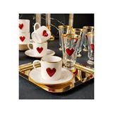 Regna Home Love 18 Parça 6 Kişilik Yaldızlı Kadehli Porselen Kahve Fincan Takımı Beyaz