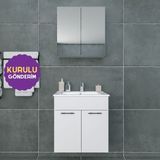 Regnum 65 cm Etajerli Lavabolu Banyo Dolabı Takımı Parlak Beyaz MDF Lam