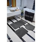 Regnum Halı Banyo Paspası Üçlü Takım Antrasit Renk Peluş Kaymaz Taban Yıkanabilir 60X100 - 60X40 - 60X60