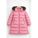 REGOS Kız Çocuk Pembe Uzun Şişme Mont Kürk Detaylı Kapüşonlu Kışlık