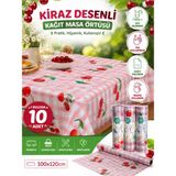 Regron Kiraz Desenli Masa ve Aktivite Piknik Örtüsü Kullan At Sıvı Geçirmez 3 Rulo ( Rulo Içi:10 Adet) 100X120CM - Kırmızı - Beyaz - Yeşil