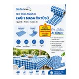 Regron Tek Kullanımlık Kağıt (1 ADET) Masa Örtüsü 100x120 cm Mavi Kareli Desenli, Baby Shower, Piknik, Eğlence,