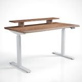 Regula Desk Solid N - Elektrikli Yüksekliği Ayarlanabilir Natürel Kenar Masif Ceviz Çalışma Masası - Beyaz Ayak, Ceviz Masif Tabla - Raflı, 160X80 cm - Beyaz - Ceviz