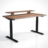 Regula Desk Solid N - Elektrikli Yüksekliği Ayarlanabilir Natürel Kenar Masif Ceviz Çalışma Masası - Siyah Ayak, Ceviz Masif Tabla - Raflı, 200X80 cm - Siyah - Ceviz