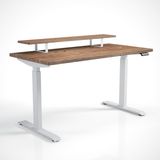 Regula Desk Solid S - Elektrikli Yüksekliği Ayarlanabilir Düz Kenar Masif Ceviz Çalışma Masası - Beyaz Ayak, Ceviz Masif Tabla - Raflı, 130X65 cm - Beyaz - Ceviz