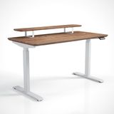 Regula Desk Solid V - Elektrikli Yüksekliği Ayarlanabilir Açılı Kesim Kenar Masif Ceviz Çalışma Masası - Beyaz Ayak, Ceviz Masif Tabla - Raflı, 120X60 cm - Beyaz - Ceviz