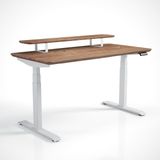 Regula Desk Solid V - Elektrikli Yüksekliği Ayarlanabilir Açılı Kesim Kenar Masif Ceviz Çalışma Masası - Beyaz Ayak, Ceviz Masif Tabla - Raflı, 200X80 cm - Beyaz - Ceviz
