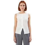 Regular Bluz Gofre Örme Kumaş Kayık Yaka Günlük Kullanım Kaliteli İşçilik_Ekru-XS