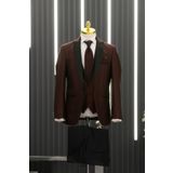 Regular Fit Armürlü Kırlangıç Yaka Yelekli Flarlı Smokin Takım Elbise BORDO 52-6 Drop