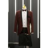 Regular Fit Armürlü Şal Yaka (Yaka Çıkmalı) Papyonlu Kuşaklı Smokin Takım Elbise BORDO 58-6 Drop