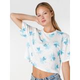 Regular Fit Baskılı Crop Beyaz Kadın Kısa Kol Tişört