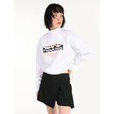Regular Fit Baskılı Crop Beyaz Kadın Sweatshirt