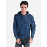 Regular Fit Baskılı Kapüşonlu Mavi Erkek Sweatshirt